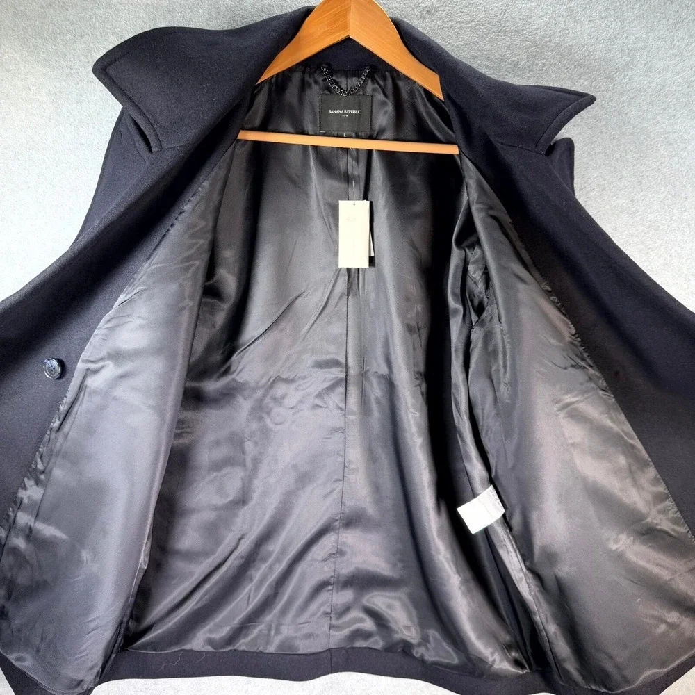 Banana Republic Pea Coat Mens Large Navy Blue Wool Blend Double Breasted Classic